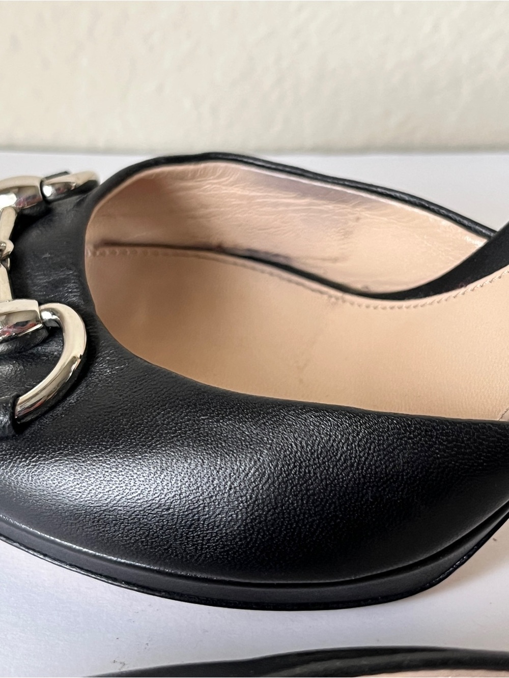 Gucci Black Leather Peep-Toe Heels with Silver Horsebit - Picture 7 of 11
